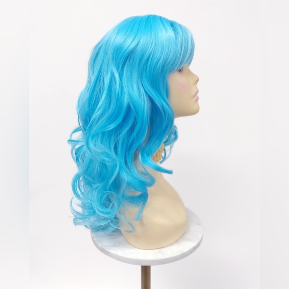 Light Blue Color Wavy Wig with Bangs 17" - Picture 3 of 7